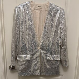 NWT Open Edit Silver Sequin Blazer Jacket